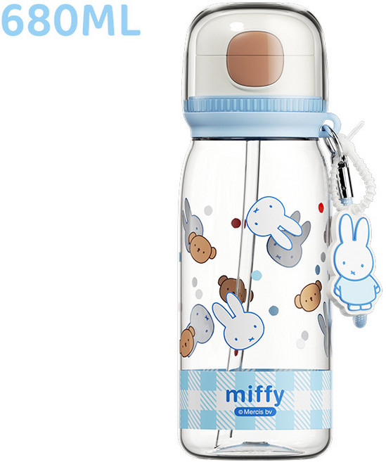 귀여운 캐릭터 디자인의 이중 음용 고급스러운 물컵 트라이탄 소재 대용량 휴대용 빨대 플라스틱 컵, 미피 시리즈, HM-MF25654 블루(680ml)