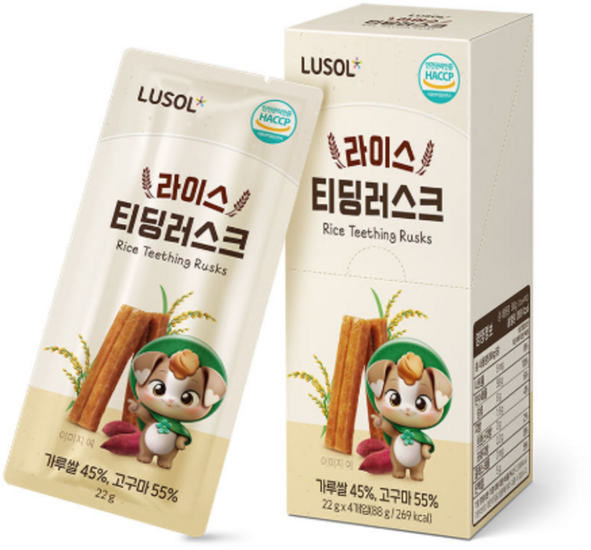 루솔 유아용 라이스 티딩러스크 4p, 88g, 3개, 혼합맛(고구마/가루쌀)