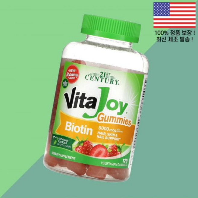 21센츄리 비타조이 비오틴 비타민B7 바이오틴 비타민B군 젤리 구미 딸기 스트로베리 베지테리언 120정 구미당 2500mcg VitaJoy Biotin Gummies Straw, 1개
