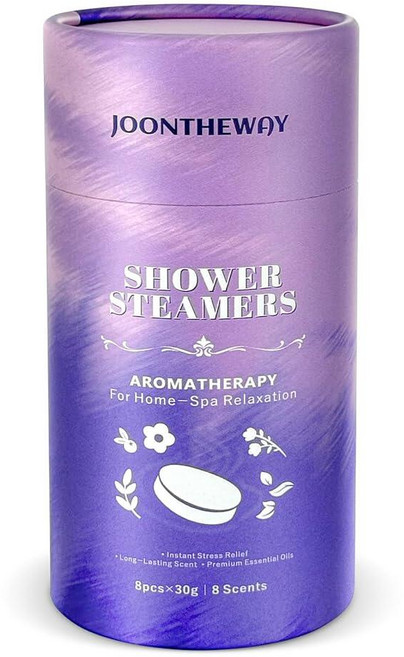 Shower Steamers 아로마테라피 8팩 - 8% 천연 및 유기농 에센셜 오일 여성/남성용 스파 스팀기 여성 및 남성을 위한 오래 지속되는 강렬한 아로마 선물 스파, Purple