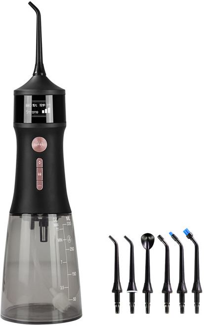 Allilio 휴대용 무선 구강세정기 IPX7급 방수 대용량 물탱크 건강한 구강관리, 블랙