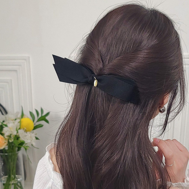 초콜리트쥬얼리 모드린 데일리 심플 일자 트윌 리본 자동 헤어핀 - 4color