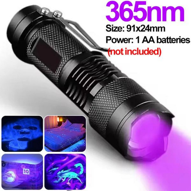 램프 LED 미니 포켓 도구 손전등 ABLE 365NM 감지기 자외선 얼룩 휴대용 애완 토치 소변 전갈 동물 UV 돈 395NM, 01 365nm purple light, 01 1PC