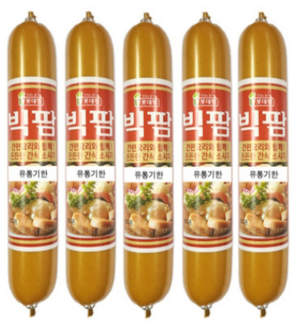 롯데 빅팜 90gx5개 군대 어린이 간식소시지 맥주안주 음식 재료 주전부리 출출할때, 90g, 5개
