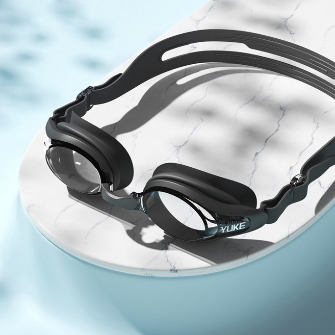 고선명 안개방지 방수 실리콘 피부감 없는 핏 전문 훈련용 수영 고글, 1개, 블랙