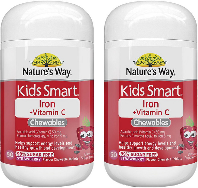 네이쳐스웨이 키즈 스마트 철분 + 비타민 C 츄어블 딸기맛 타블렛, 50개입, 2개, 100정