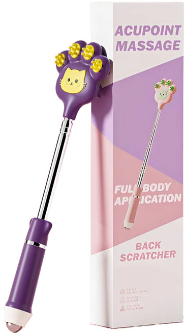 비브랜드 휴대용 등긁개 고양이 발바닥 마사지봉 효자손, 퍼플, 1개