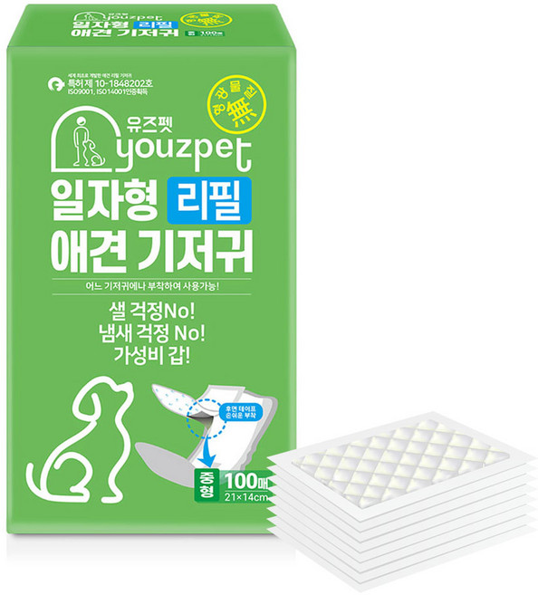 유즈펫 리필 일자형 강아지 기저귀, 중형, 100개입, 1개
