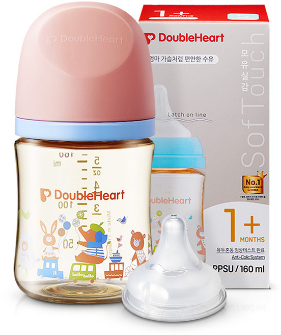 더블하트 모유실감 3세대 PPSU 디어프렌즈 젖병, 애니멀타운(S젖꼭지포함), 1개, 160ml