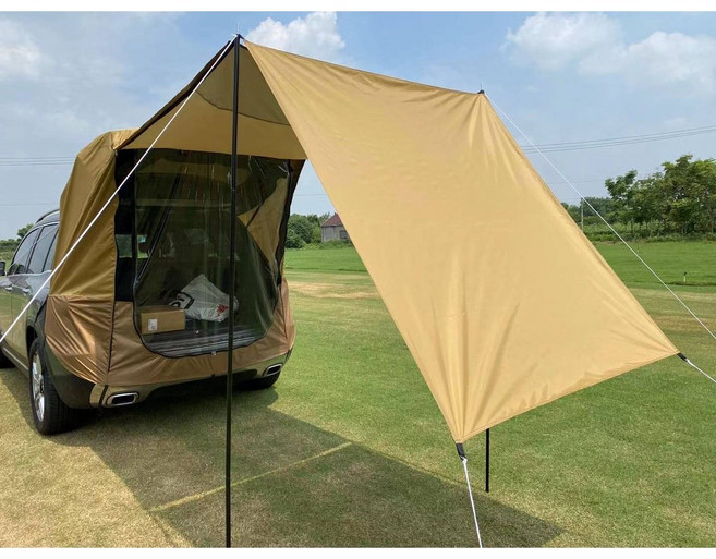 車尾帳篷紗網蚊帳 車宿車泊露營 戶外車尾帳 車後帳 燒烤野營 簡易帳篷 車尾延伸 遮陽 防水 棕 單片延伸天幕, 棕 單片延伸天幕 (本商品無車尾帳)