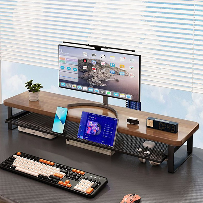 서랍형 모니터받침대 50cm 노트북 스탠드 컴퓨터 거치대, 브라운