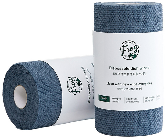 프로그 엠보싱 일회용 수세미 롤형 60매 X 2개, 60개