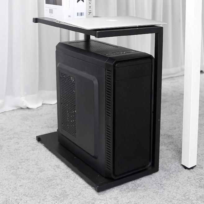 리브시아 컴퓨터 본체 받침대 데스크탑 거치대 PC 이동식 선반 트레이 수납, 블랙, 기본형, 1개