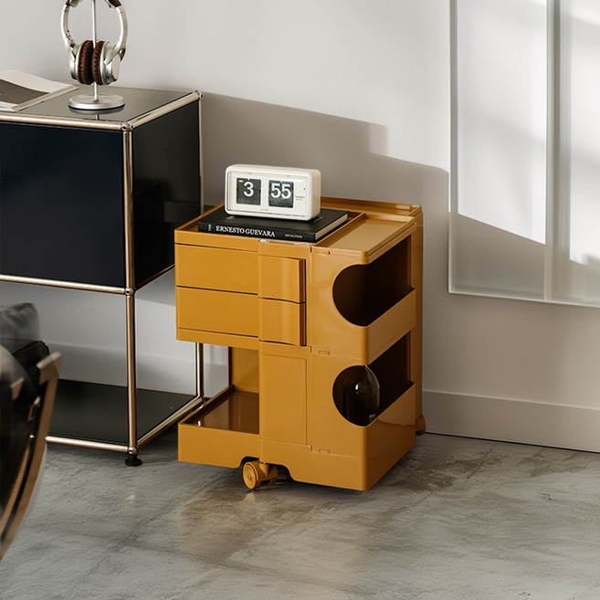 [리비니아] 바비 이동식 수납 회전서랍 빙그리 트롤리 9Colors, 2단, 진저옐로우