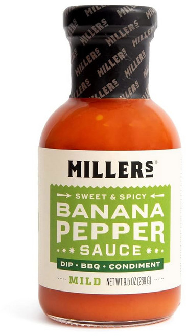Miller's 바나나 페퍼 하바네로 핫소스 스위트 스파이시 소스 - 구운 고기 BBQ 럽 치킨 윙 샌드위치에 가장 적합 269.3g(9.5온스) (3팩), Mild, 9.5 Ounce (Pack of 3)