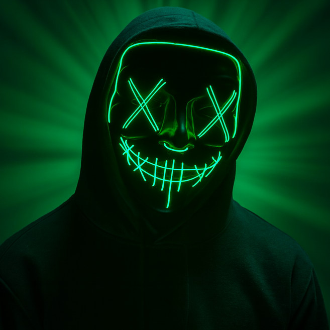 인밸 할로윈 LED 가면 마스크 파티 코스튬 네온, 1개, 그린
