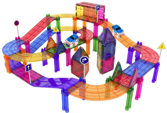 이지드로잉 트랙카 car track 자석 블록 블럭 자동차 레일 장난감 주차타워, 200피스