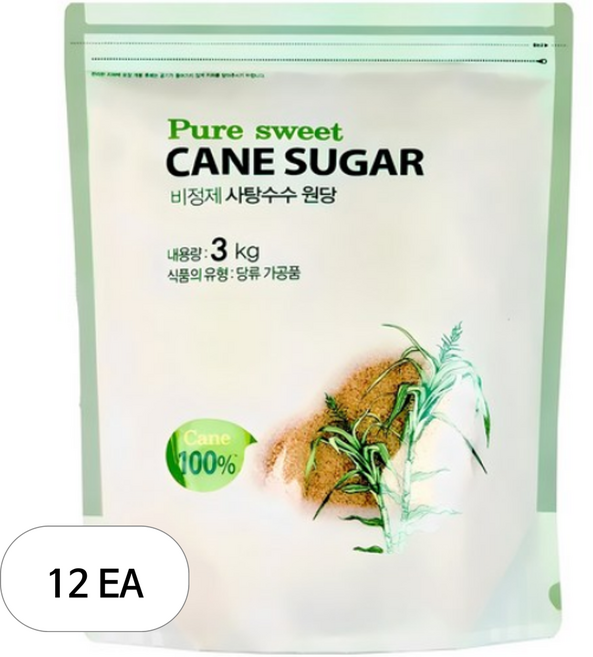 비정제 사탕수수 원당, 3kg, 12개