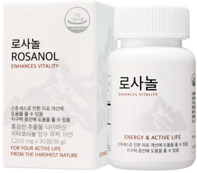 로사놀 스트레스 피로 회복 & 지구력 증진 영양제 1200mg, 3개, 30정 - 쿠팡