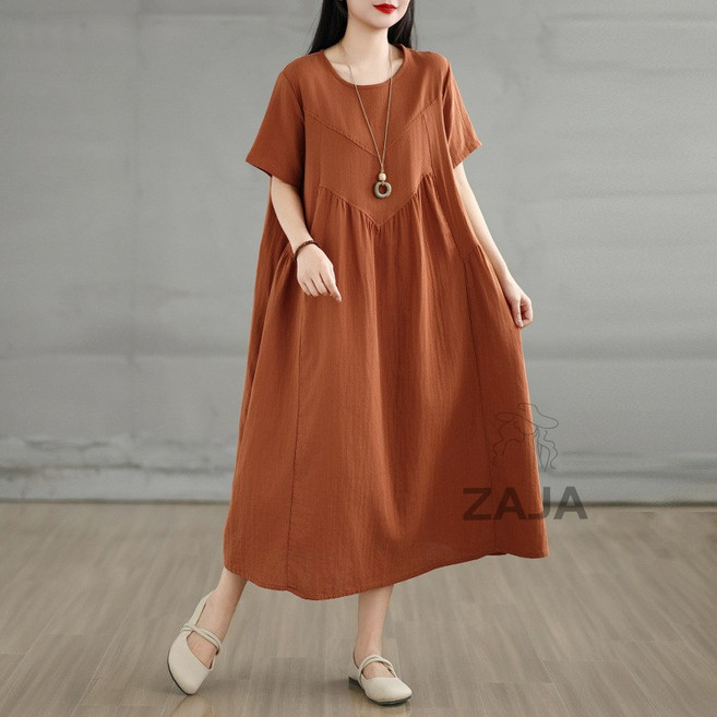 ZAJA 여성 오버핏 빅사이즈 원피스 캐주얼 A라인 반팔 롱원피스