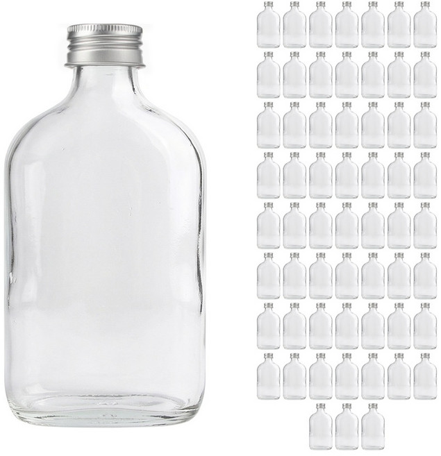 공병상회 납작병 유리병 1박스 + 알루미늄캡/실버, 60개, 200ml