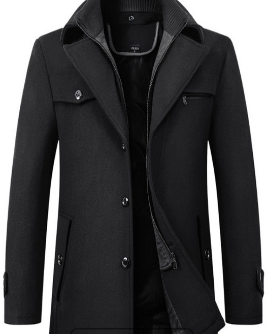 POMTOR 남성용 모직 코트 깔끔한 디자인 구김 방지 클래식 카라 울 코트
