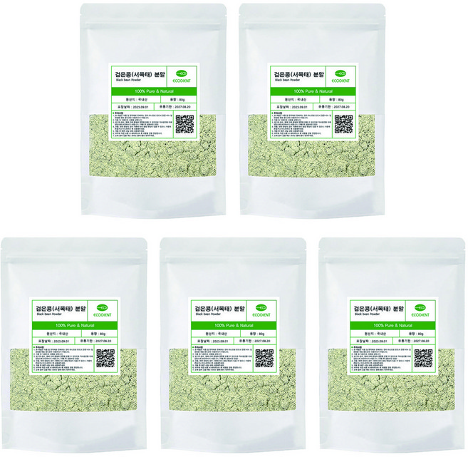 [에코디언트] 100% 팥 분말 가루 천연팩 곡물팩 마사지팩 팥팩, 80g, 5개, 팥분말