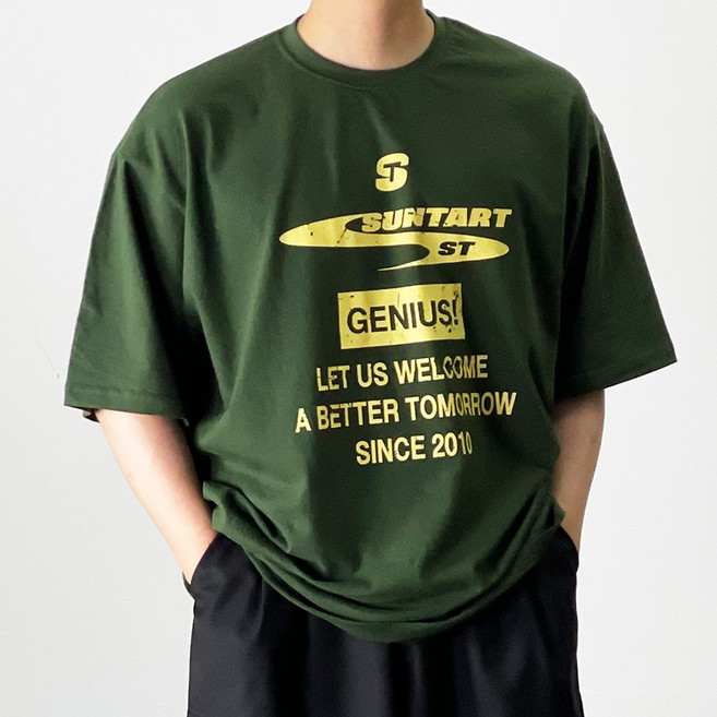 지니어스 로고 10수 두꺼운 반팔티 헬스 짐웨어 오버핏 반팔