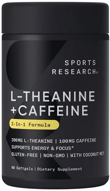 스포츠리서치 L-테아닌 200mg + 카페인 100mg 소프트젤, 1개, 60정 - 쿠팡
