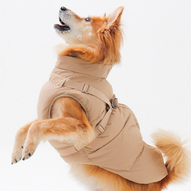 독스랩 강아지 패딩 하네스 산책 조끼 겨울옷, 1개, 베이지