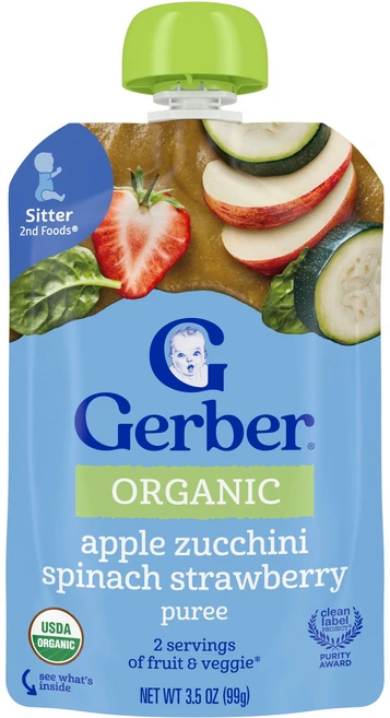 Gerber 2nd Foods® 유기농 퓨레 시터 사과 호박 시금치 딸기 99g(3.5oz) Gerber (거버), Gerber, 2nd Foods®, 유기농 퓨레, 시 - 쿠팡
