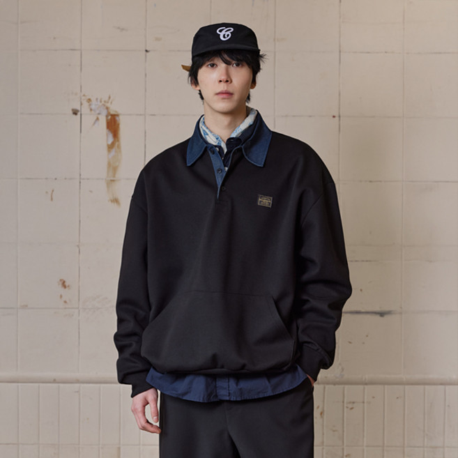 러기드하우스 스테디 카라 포켓 맨투맨 블랙