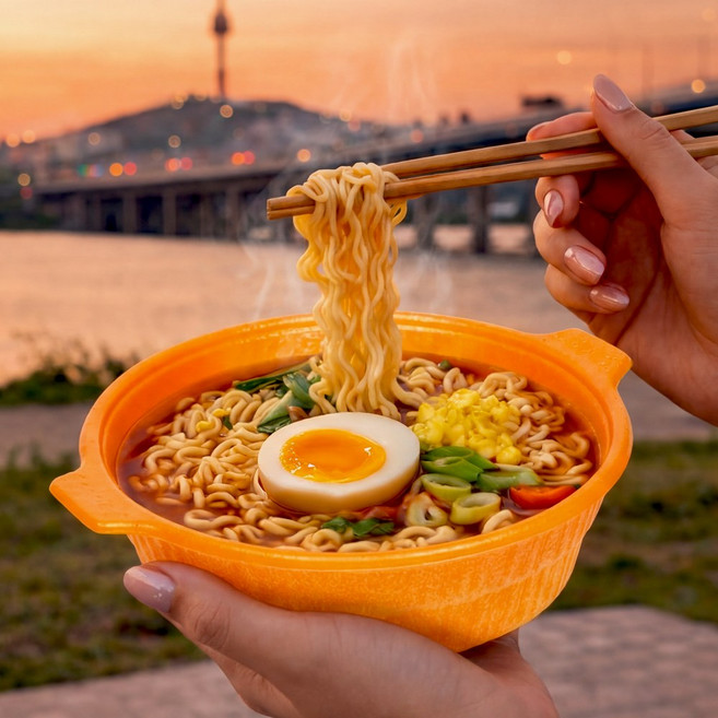 오렌지용기 전자렌지용 라면 용기 500ml 국내제조 전자레인지 간편 조리, 5세트, 오렌지