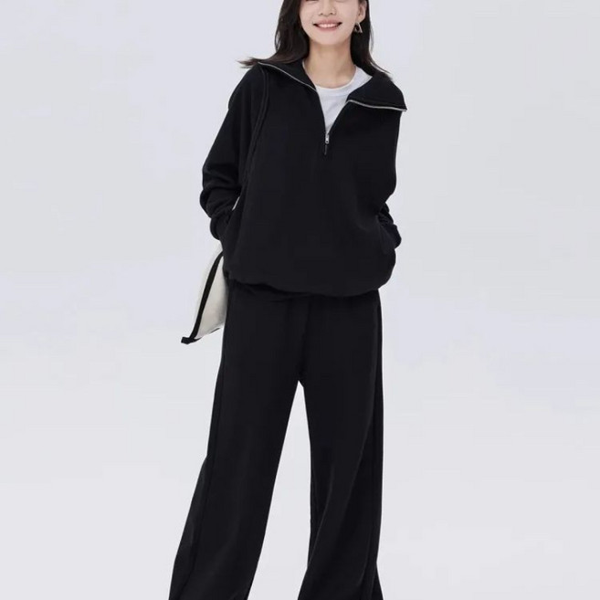 COSYEVNO 여자 운동복 세트 반집업 맨투맨+와이드팬츠 캐주얼 루즈핏 트레이닝 투피스