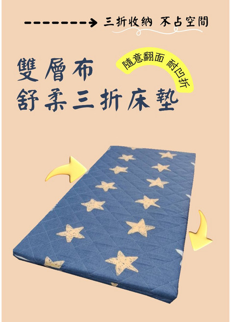 雙層布舒柔三折雙面鋪棉床墊 5*6尺(150*180cm)