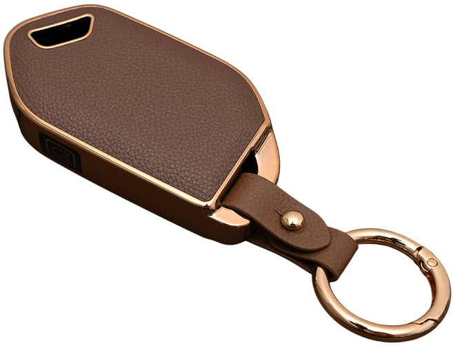 기아 EV9 EV3 EV4 EV6 호환 TPU 가죽 자동차 스마트 키 케이스 차 키홀더, 5버튼TL66, 브라운골드