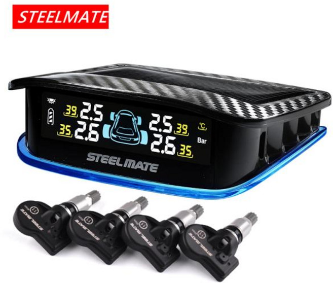 타이어공기압센서 TPMS 호환 STEELMATE 타이어 압력 모니터링 무선 내부 태양열 감지 계량기 자동차 경보 TPMS X2, 01 CN, 01 Black, 01 휴대용, 1개