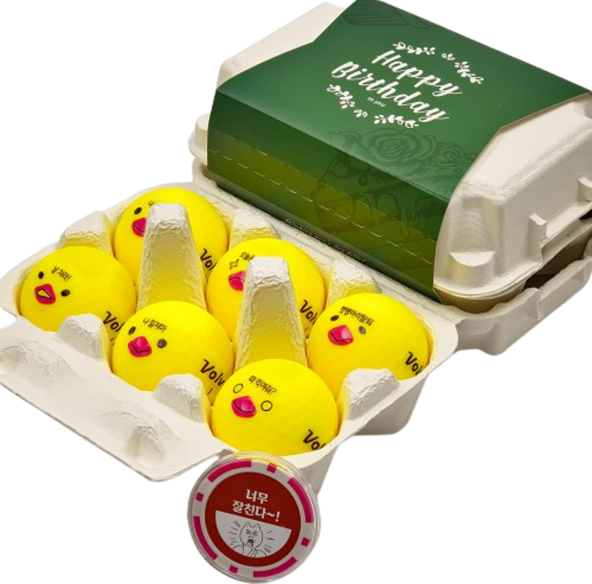 계란골프공 볼빅 무광택 컬러 2피스 골프공 6구 생일선물, 1세트, 6개입, 옐로우(무광)