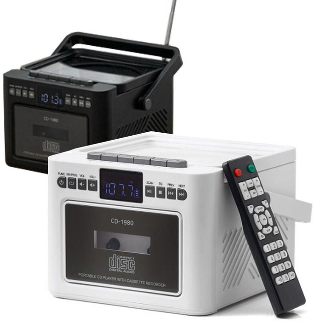 [1309]롯데1980 송수신 블루투스스피커 카셋트 CD플레이어, 블랙, 블랙