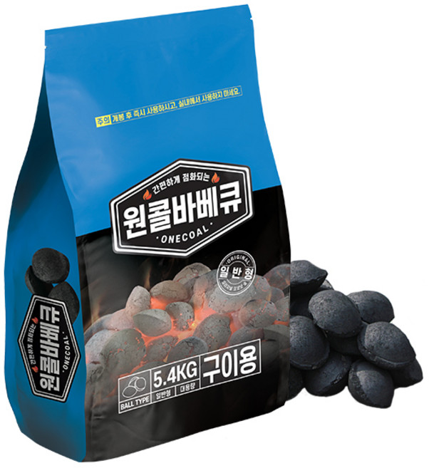 꾸버스 원콜 야자숯 캠핑 바베큐 구이용 봉지 숯 5종, 5.4kg, 1개