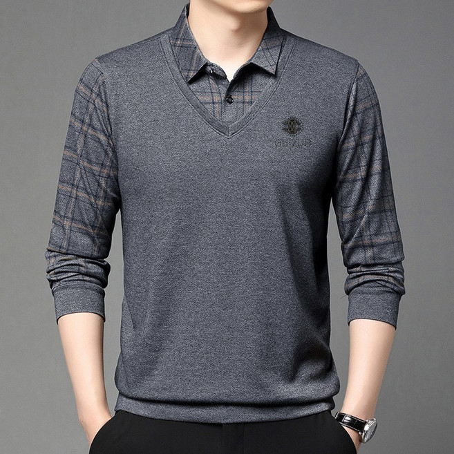 TIMEPURE 중년 남성 캐주얼 폴로 셔츠 가디건 디자인 비즈니스 데일리룩 완성 편안한 코튼 소재 세련된 페이크 투피스 스타일 3가지 클래식 컬러