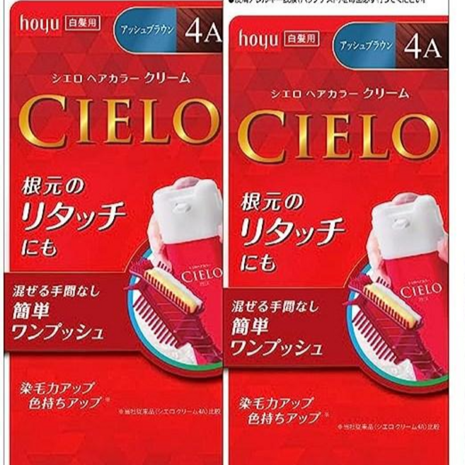 호유 씨에로 헤어 컬러 크림 염색약 2개 셋트, 4A 애쉬 브라운 2개 셋트, 1개