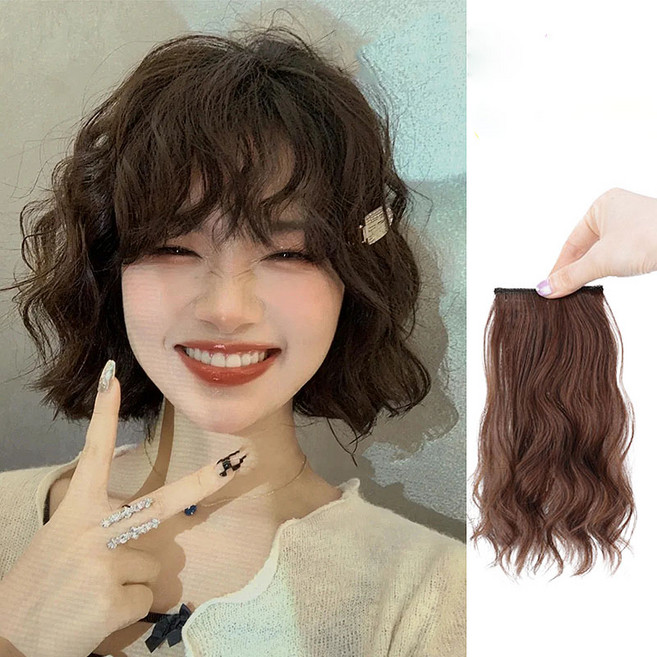 미즈코스 1+1 웨이브 옆머리 부분가발 헤어피스 S컬 중단발 물결 펌 붙임머리, 1개, 25cm+35cm 라이트브라운