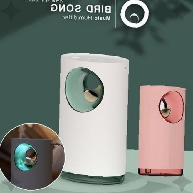 초음파 분무 방식 새 울음 소리 재생 조명 기능 탁상 차량 실내 공기 습도 조절, 상세페이지 참조, 힐링가습기 그린화이트