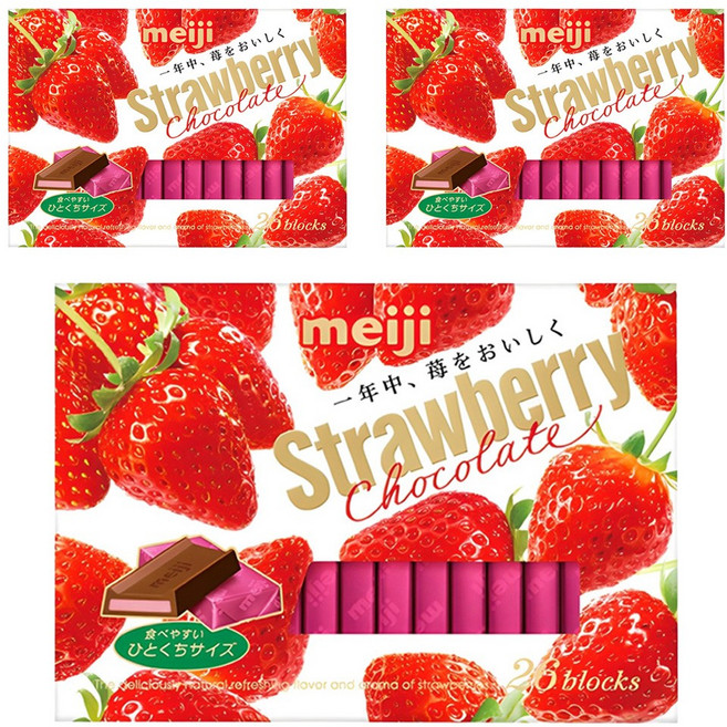 메이지 스트로베리 초콜릿 블록, 3개, 120g