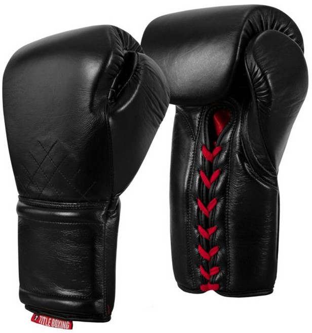 타이틀 케이오버트 천연가죽 복싱글러브, 블랙 (레이스), 1개