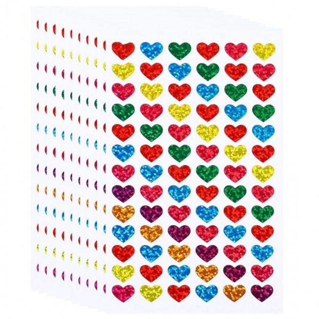 780개입 레이저 반짝이 컬러 하트 10mm 스티커, 1세트, 혼합(S4106) 780PCS
