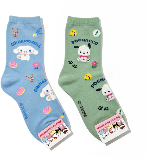 국내 생산 산리오 정품 라이센스 캐릭터 여성 컬러 중목 양말