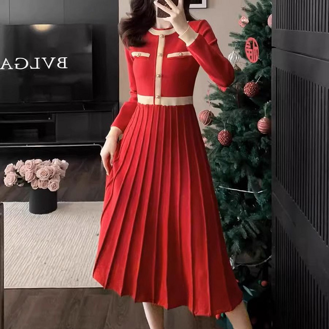 캐주얼 여성 트위드 원피스 데일리 슬림핏 니트 원피스 빅사이즈 겨울 여자 하객룩 미디 a라인 원피스 CJJ