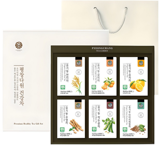 평창다원 유기농 건강차 선물세트 2호, 건강차 6종 + 쇼핑백, 1개